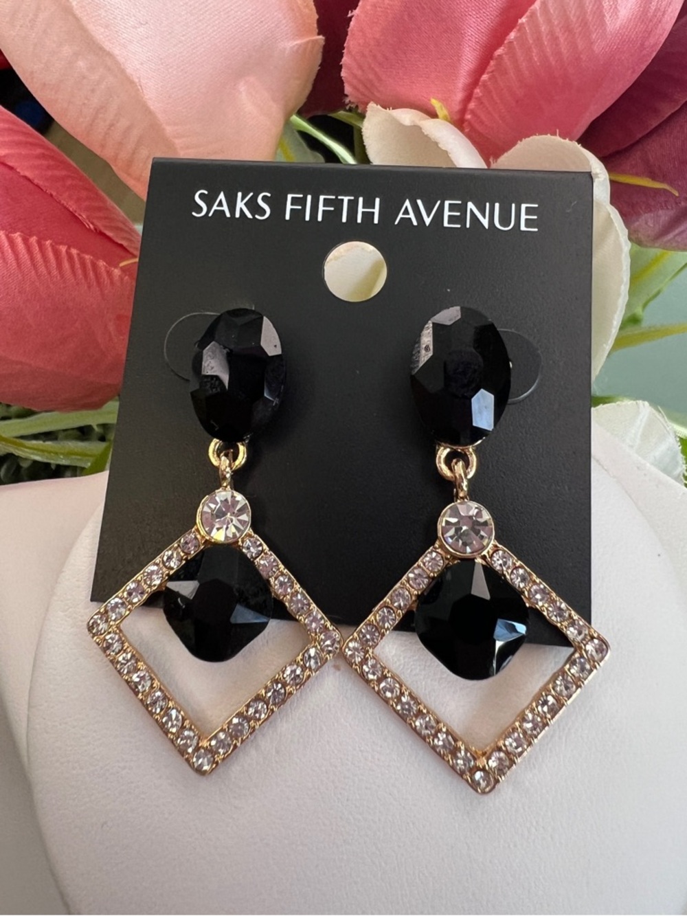 Saks Fifth Avenue Black Diamond Shape Earrings